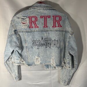 RTR COLLEGE DENIM JACKET Distressed SZ Small
